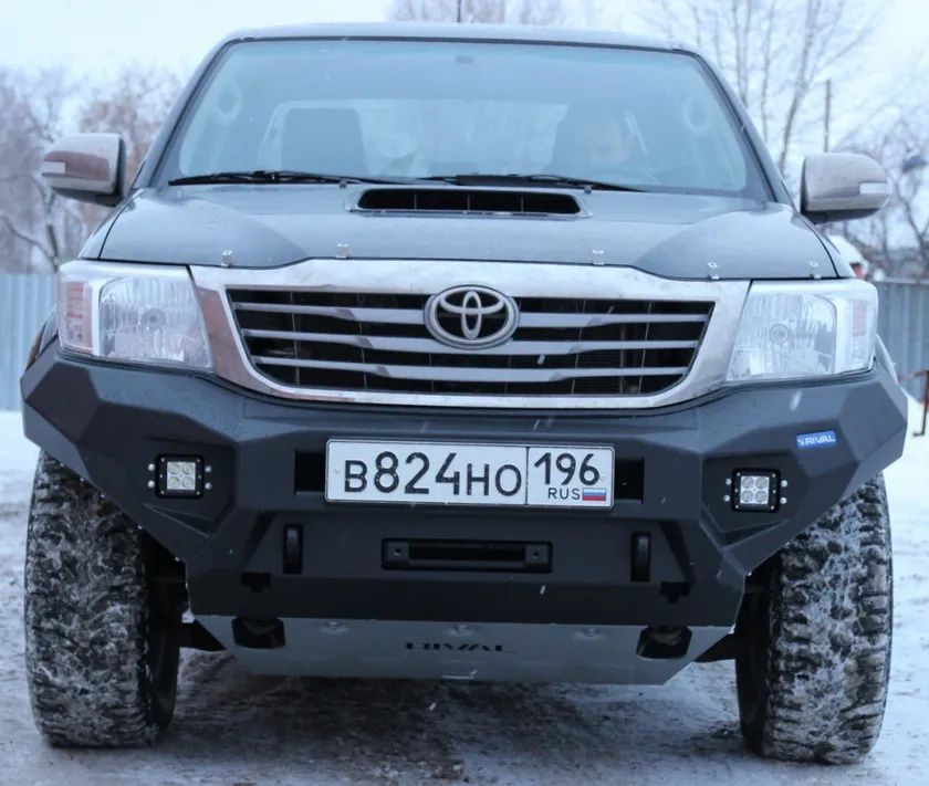 Бампер силовой Rival передний (черный, с ПТФ) для Toyota Hilux Vigo 2011-2015