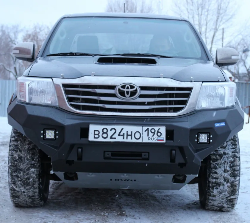 Бампер силовой Rival передний (черный, без ПТФ) для Toyota Hilux Vigo 2011-2015
