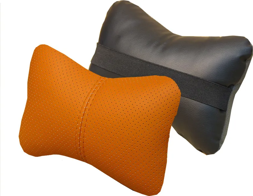 Подушка под шею CarFashion ортопедическая Экокожа, цвет Черный/Оранжевый/Оранжевый
