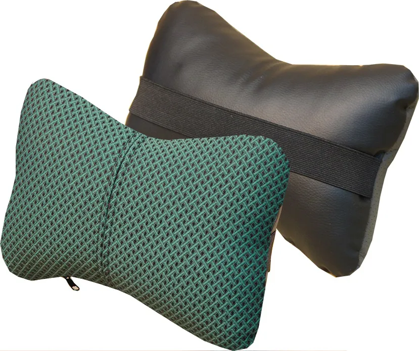 Подушка под шею CarFashion ортопедическая Экокожа/жаккард, цвет Черный/Зеленый/Зеленый