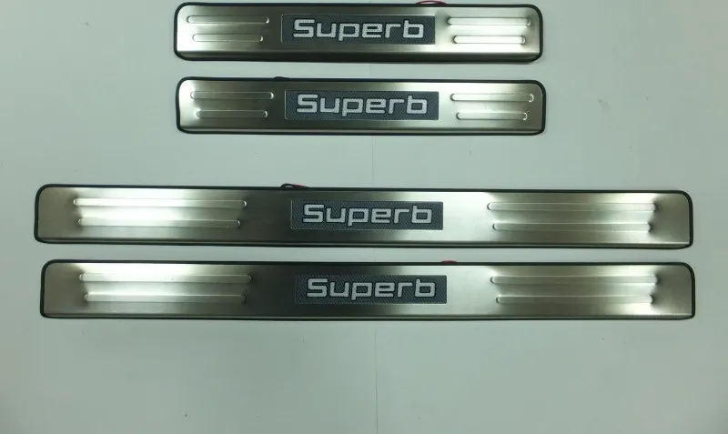 Накладки JMT на дверные пороги с LED подстветкой для Skoda Superb II 2009-2015