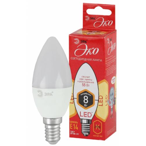 ЭРА Б0030018 ECO LED B35-8W-827-E14 Лампа ЭРА (диод, свеча, 8Вт, тепл, E14)