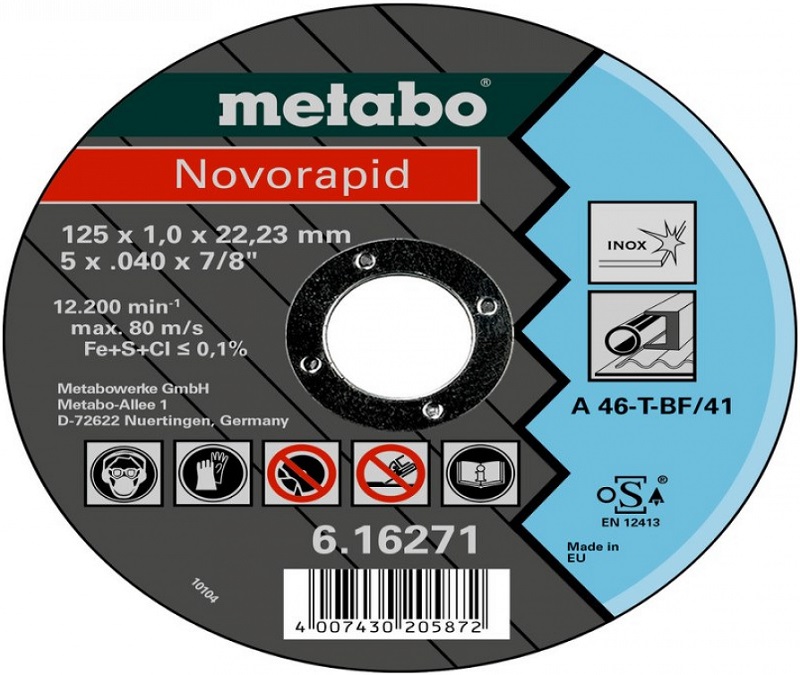 Круг отрезной Novorapid по нержавеющей стали Metabo 616271000, 125х22.2 мм