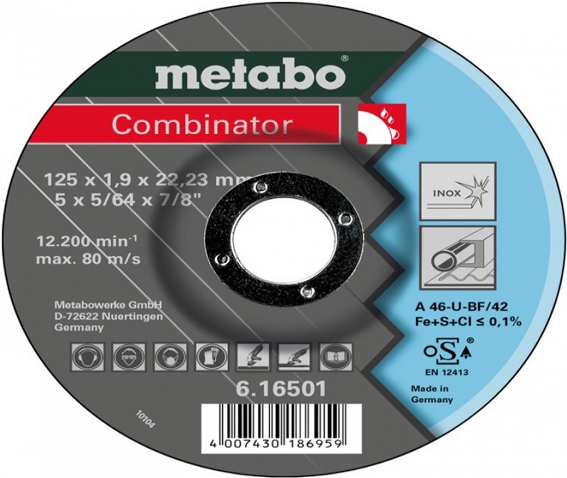 Круг обдирочный Combinator по нержавеющей стали Metabo 616501000, 125х22.2 мм
