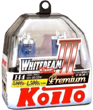 Лампа галогенная Koito P0744W Whitebeam Premium H4, 12V, 60/55W (135/125W) 4500K, комплект 2 шт.