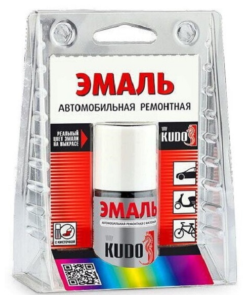 Эмаль автомобильная KUDO KU-72458  ремонтная с кисточкой TOYOTA 1C0 Silver Metallic Clearcoat 