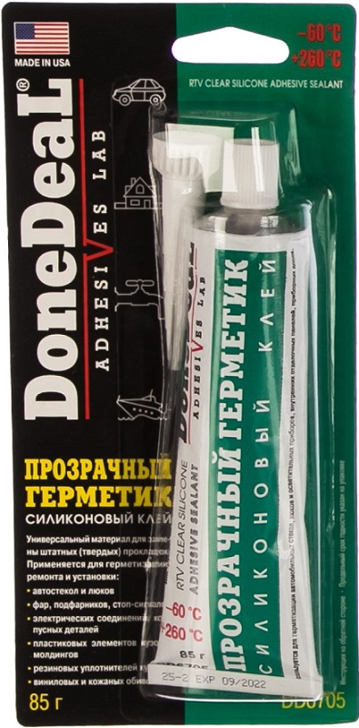 Прозрачный силиконовый герметик-клей для стекол Done Deal DD6705 