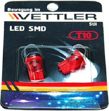 Лампа светодиодная Vettler T101250501RED 12 v t10-1 smd красная повторит, габарит б/цок 
