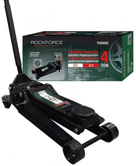 Домкрат ROCKFORCE RF-TH33502 подкатной, гидравлический, двухпоршневой, 4 т