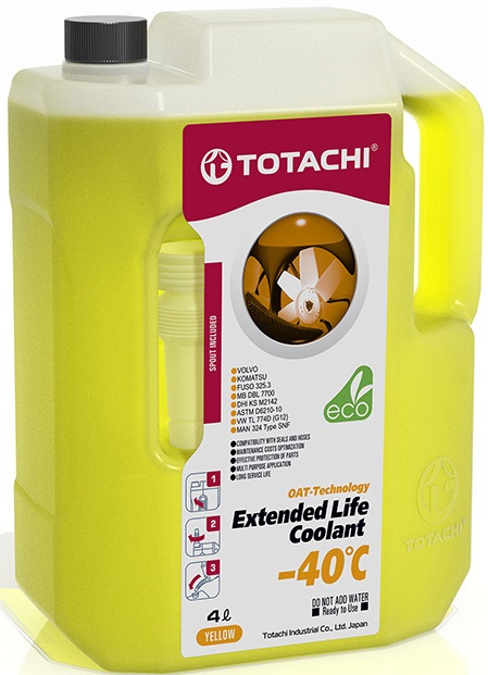 Жидкость охлаждающая Totachi 43704 EXTENDED LIFE COOLANT -40C, жёлтая, 4л