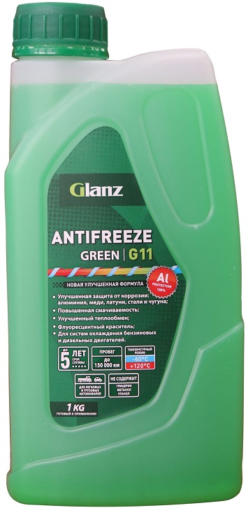 Жидкость охлаждающая Glanz GL-001 G-11, зелёная, 0.9л