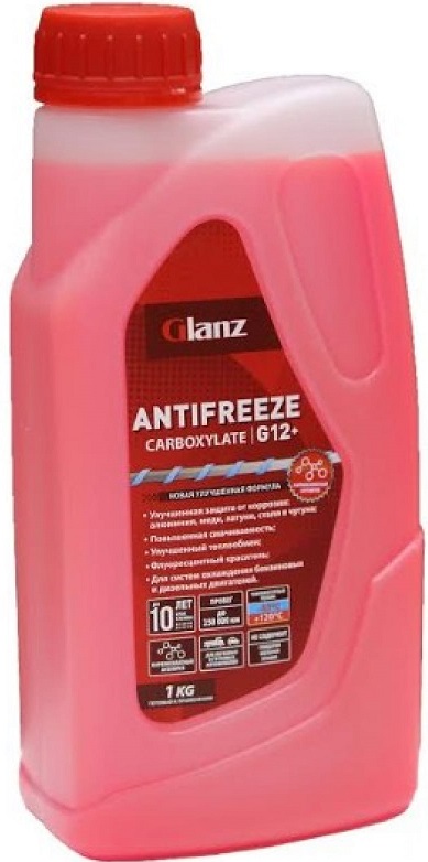 Жидкость охлаждающая Glanz GL-011 G-12+ Carboxylate, красная, 0.9л