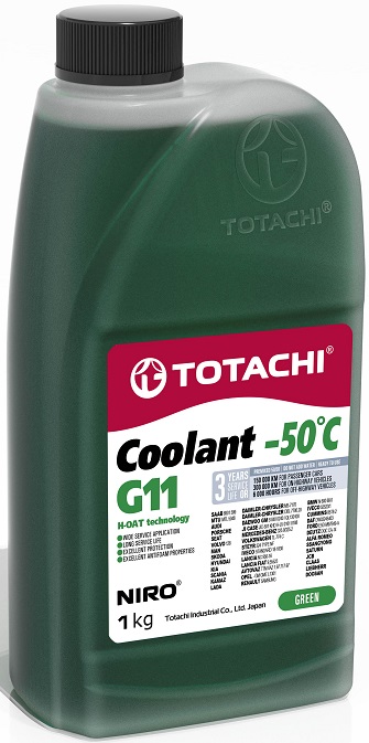 Жидкость охлаждающая Totachi 44701 NIRO COOLANT Green G11, зелёная, 1л