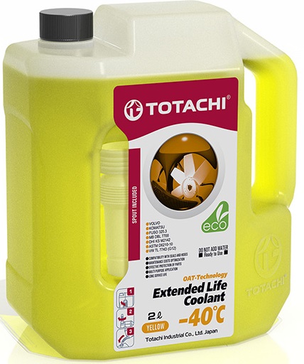 Жидкость охлаждающая Totachi 43702 EXTENDED LIFE COOLANT -40C, жёлтая, 2л