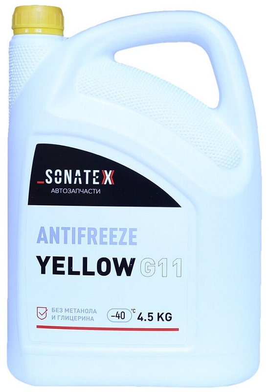 Жидкость охлаждающая Sonatex 102626 Antifreeze G11, жёлтая, 4л