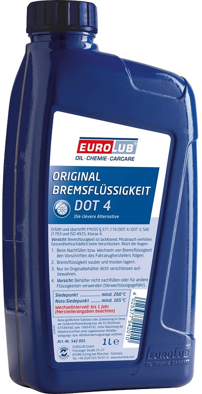 Жидкость тормозная Eurolub 542001 dot 4, BRAKE FLUID, 1л