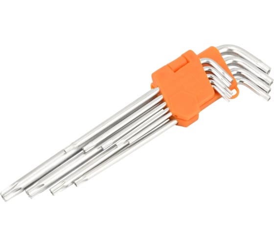 Набор Г-образных ключей TORX длинные с отверстием АвтоDело 39156 (9 предметов, T10-T50)