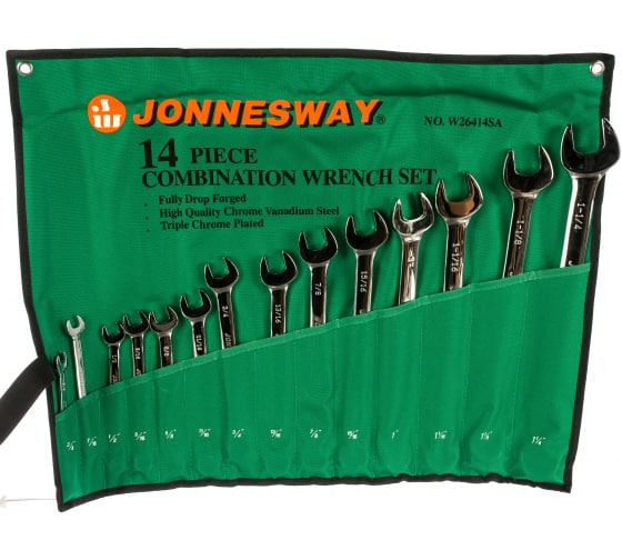 Набор ключей гаечных комбинированных дюймовых в сумке Jonnesway W26414S (3/8, 1-1/4, 14 предметов)