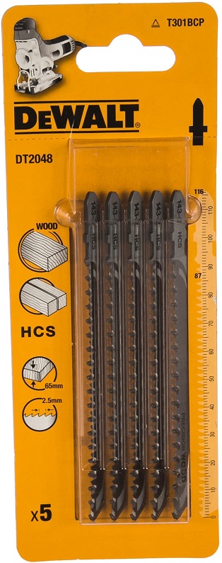 Пилка для лобзика по дереву HCS T301BCP DeWalt DT2048-QZ, 87 мм, 5 штук