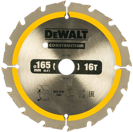 Пильный диск CONSTRUCT DEWALT DT1948-QZ, 165х20 мм