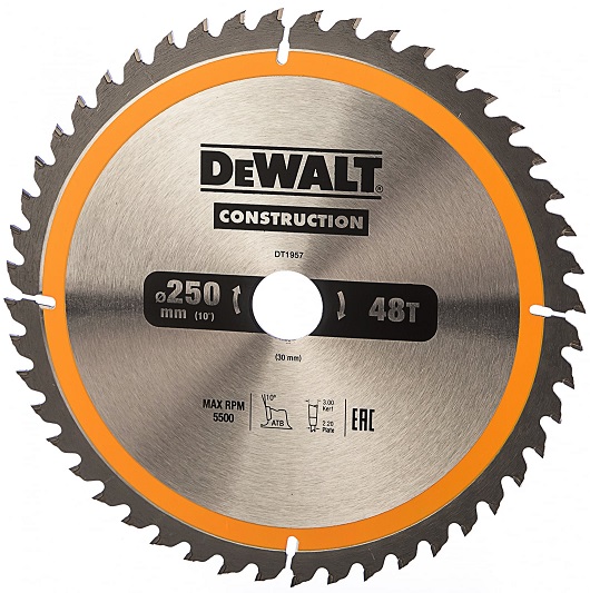 Пильный диск CONSTRUCT DEWALT DT1957-QZ, 250х30 мм