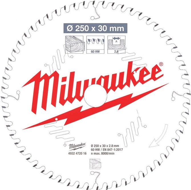 Диск пильный по дереву Milwaukee 4932472016, 250x30x2.8 мм