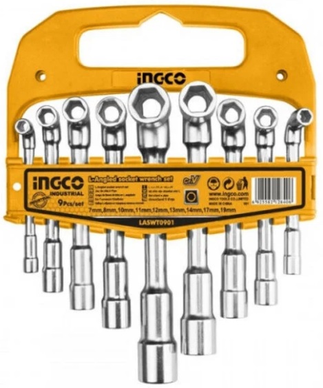 Набор Г-образных торцевых ключей INGCO LASWT0901, 7-19 мм, 9 штук