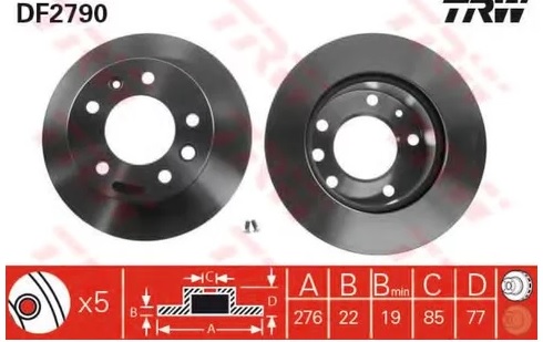 Диск тормозной передний Mercedes SPRINTER TRW DF 2790, D=276 мм