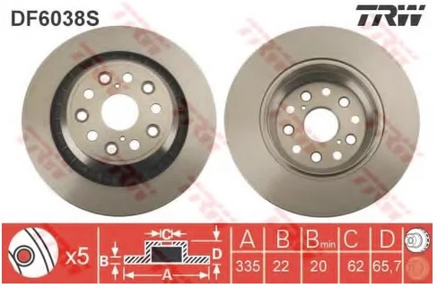 Диск тормозной задний Lexus LS TRW DF 6038S, D=335 мм