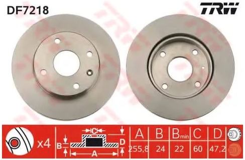 Диск тормозной передний Chevrolet Lacetti, Daewoo Nubira, Daewoo Orion TRW DF 7218, D=256 мм