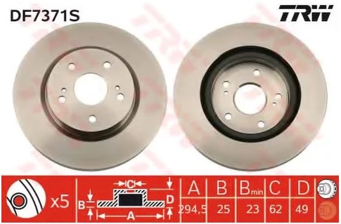 Диск тормозной передний Suzuki Grand Vitara II TRW DF 7371S, D=294 мм