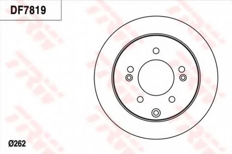 Диск тормозной задний Kia Cerato II, Shuma, Soul TRW DF 7819, D=262 мм