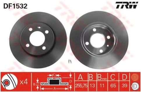 Диск тормозной передний SEAT, VOLKSWAGEN, CHERY TRW DF 1532, D=256 мм