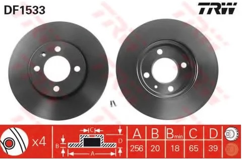 Диск тормозной передний SEAT, VOLKSWAGEN TRW DF 1533, D=256 мм