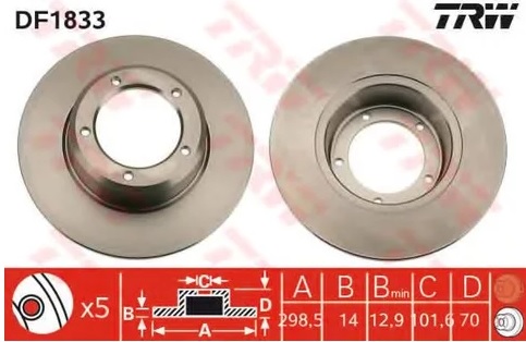 Диск тормозной передний LAND ROVER TRW DF 1833, D=298.5 мм