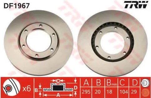 Диск тормозной передний Nissan Patrol TRW DF 1967, D=295 мм