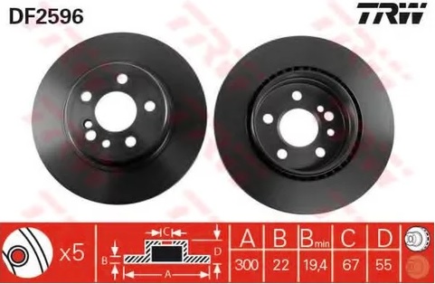 Диск тормозной задний Mercedes S-CLASS TRW DF 2596, D=300 мм