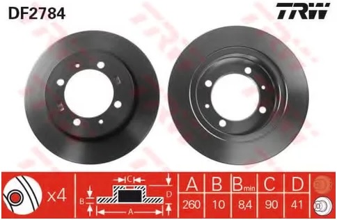 Диск тормозной задний Mitsubishi, Proton, Volvo TRW DF 2784, D=260 мм