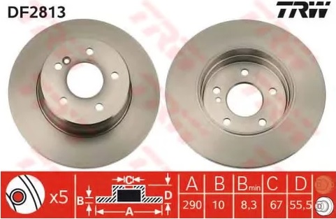 Диск тормозной задний Mercedes C-CLASS, CLC-CLASS, CLK TRW DF 2813, D=290 мм