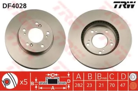 Диск тормозной передний HONDA CR-V TRW DF 4028, D=282 мм