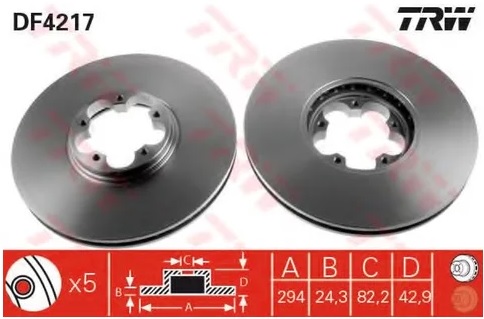 Диск тормозной передний Ford TRANSIT TRW DF 4217, D=294 мм