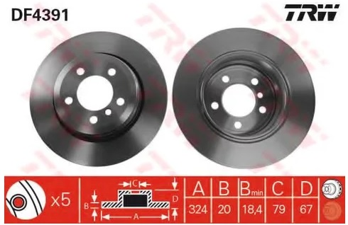 Диск тормозной задний BMW 7 TRW DF 4391, D=324 мм