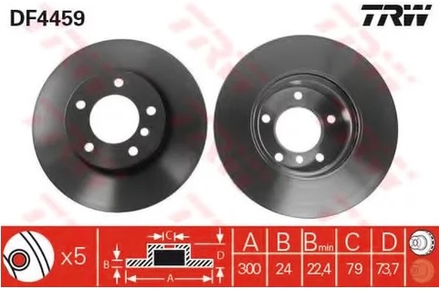 Диск тормозной передний BMW 1, 3 TRW DF 4459, D=300 мм