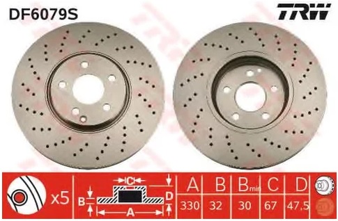 Диск тормозной передний Mercedes E-CLASS, S-CLASS TRW DF 6079S, D=330 мм