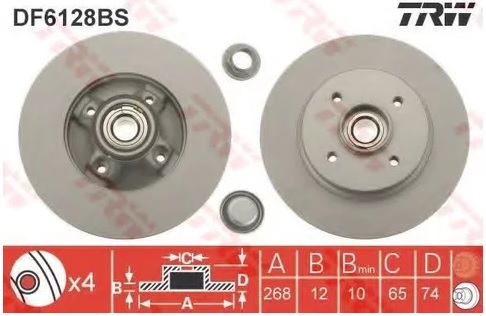 Диск тормозной задний CITROEN TRW DF6128BS, D=268 мм