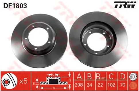 Диск тормозной передний Land Rover Defender, Discovery, Range Rover TRW DF 1803, D=298.5 мм