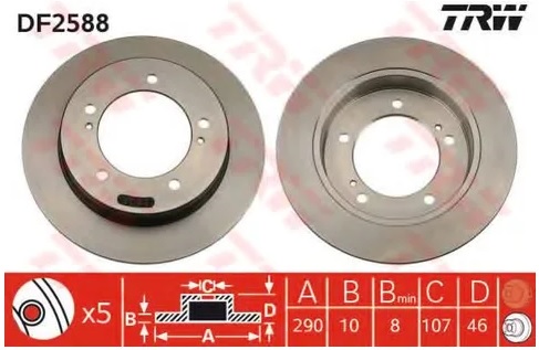 Диск тормозной передний Suzuki Jimny, Samurai, Vitara, X-90 TRW DF 2588, D=290 мм