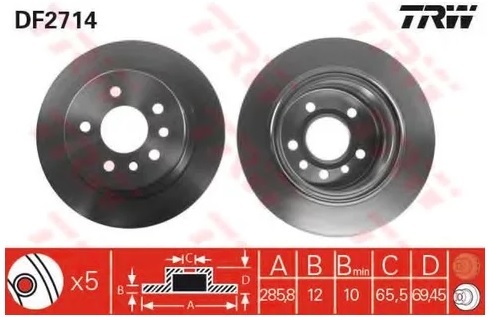Диск тормозной задний Opel Omega TRW DF 2714, D=286 мм