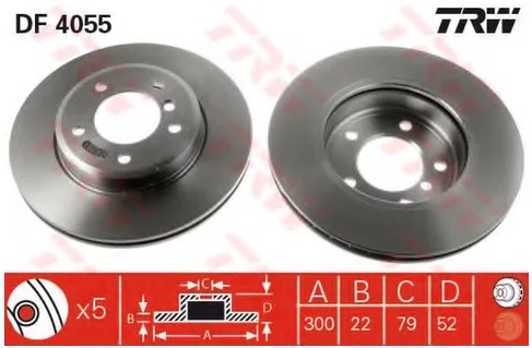 Диск тормозной передний BMW 3 TRW DF 4055, D=300 мм
