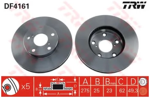 Диск тормозной передний Toyota RAV 4 TRW DF 4161, D=275 мм